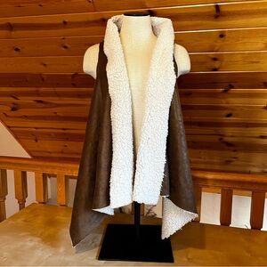 Western Boho Women's Faux Shearling Draped Vest Brown with Cream Lining Size S